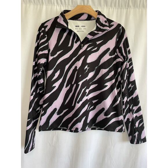 ASOS Women's Half Zip Activewear Top Purple/Black Long Sleeve Size 10 US - Picture 1 of 7